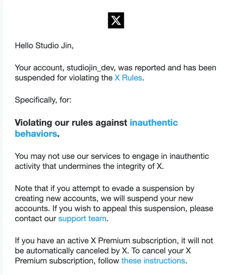 X account suspension notification